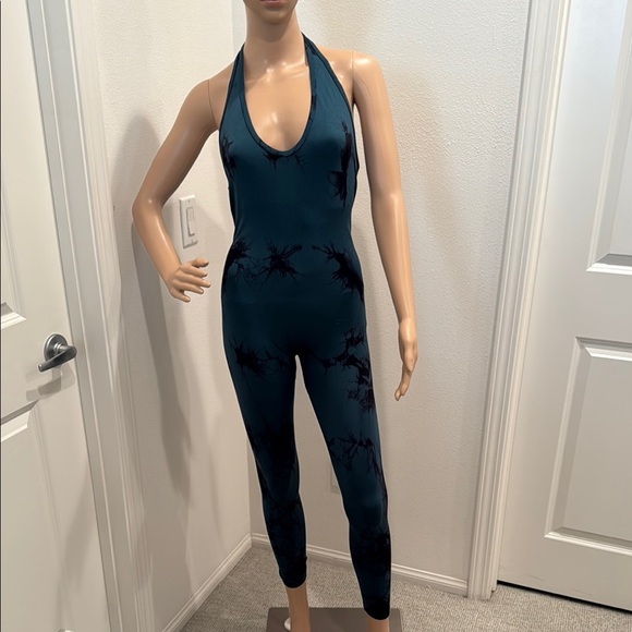 Teal and Black Halter Jumpsuit - Picture 1 of 7
